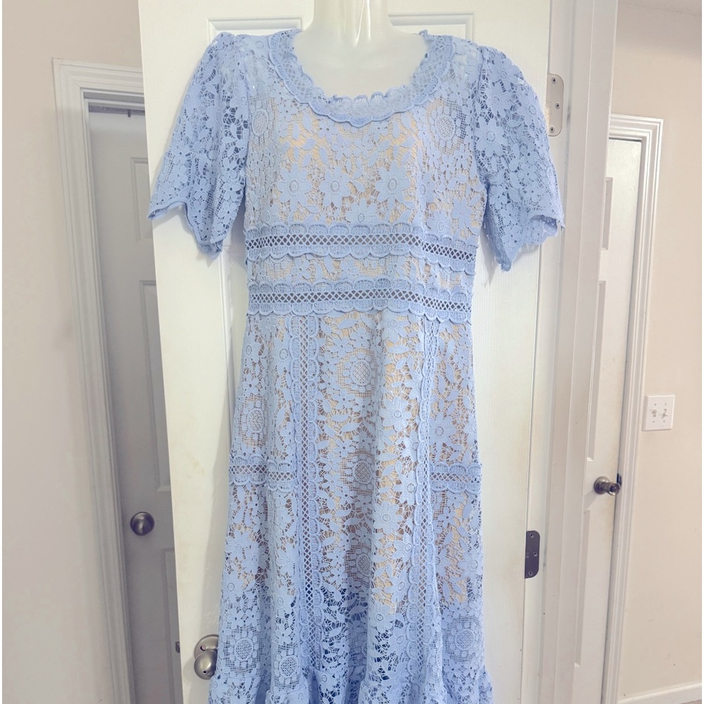 FLORAL CROCHET BLUE DRESS. SIZE- M